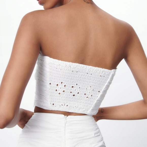 NWT Zara size XL CORSET style white eyelet bandeau - Picture 2 of 11